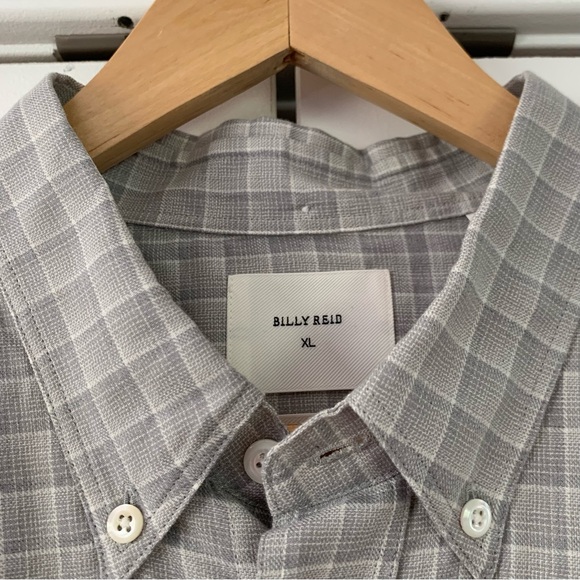 Billy Reid Button Down Shirt Light Gray Plaid Cotton Standard Fit Men’s Size XL - Picture 5 of 8